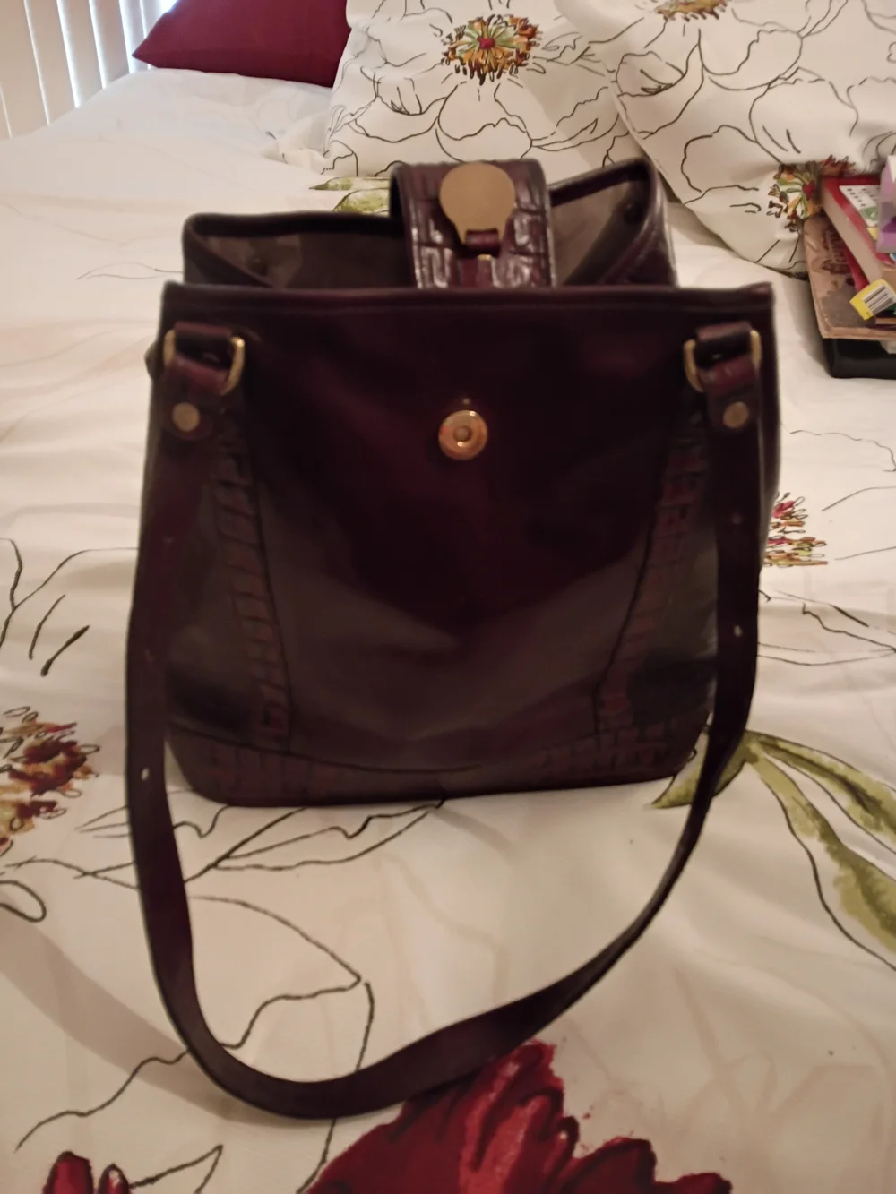 Brahmin Burgundy Leather Shoulder Tote with Gold-Tone Accent - Picture 1 of 4